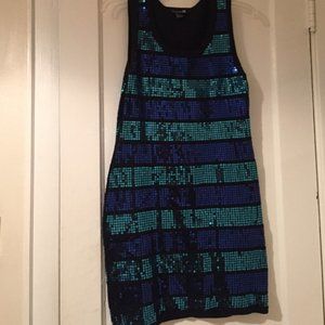 Forever 21 Blue/Teal Striped Shiny Dress Worn 1x
